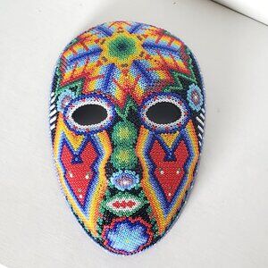 Huichol Mask, Mexican Beaded Art, Mexican Folk Art, Beaded Mask